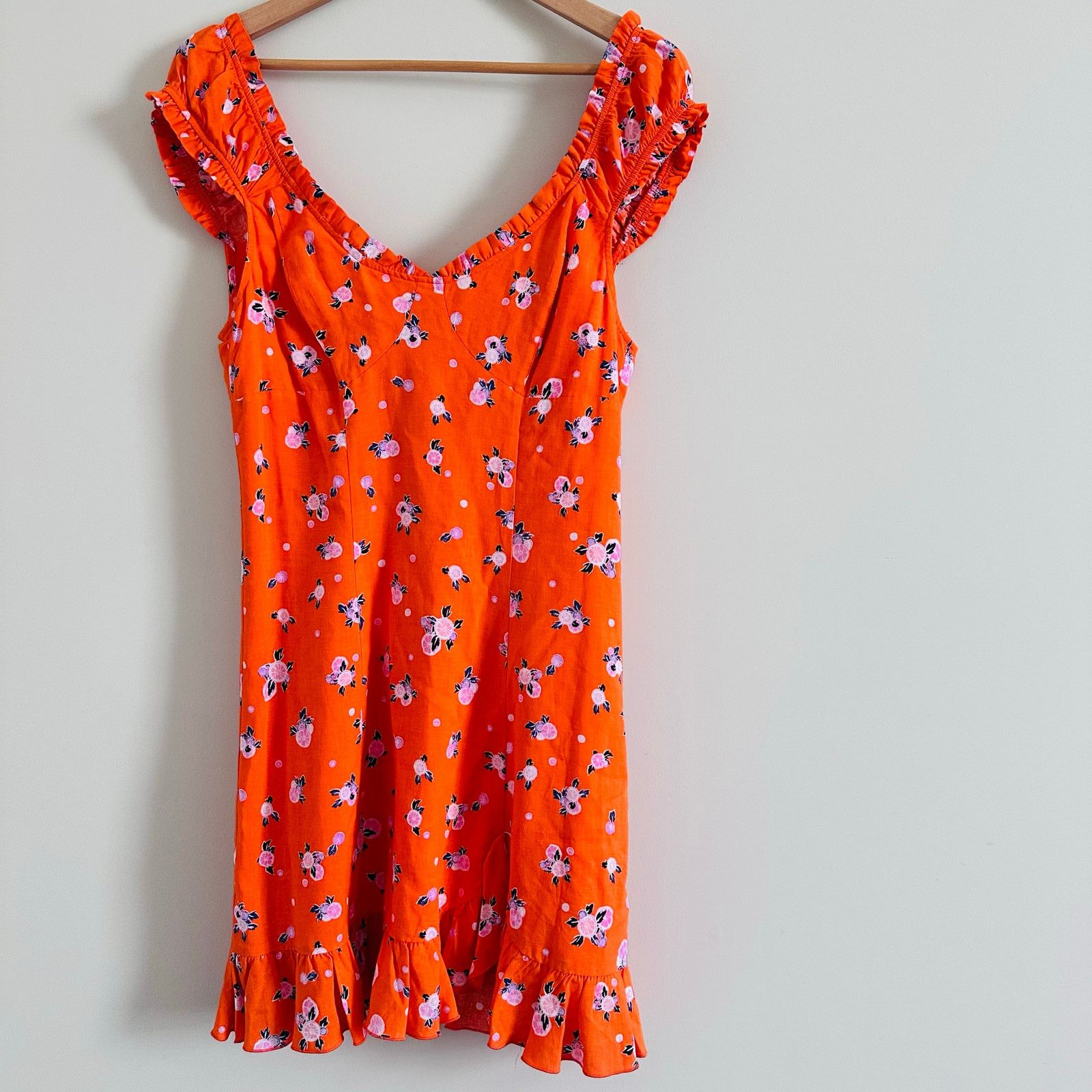 Free People Free People Like A Lady Orange Citrus Printed Mini Dress Size S / US 4 / IT 40 - 2 Thumbnail