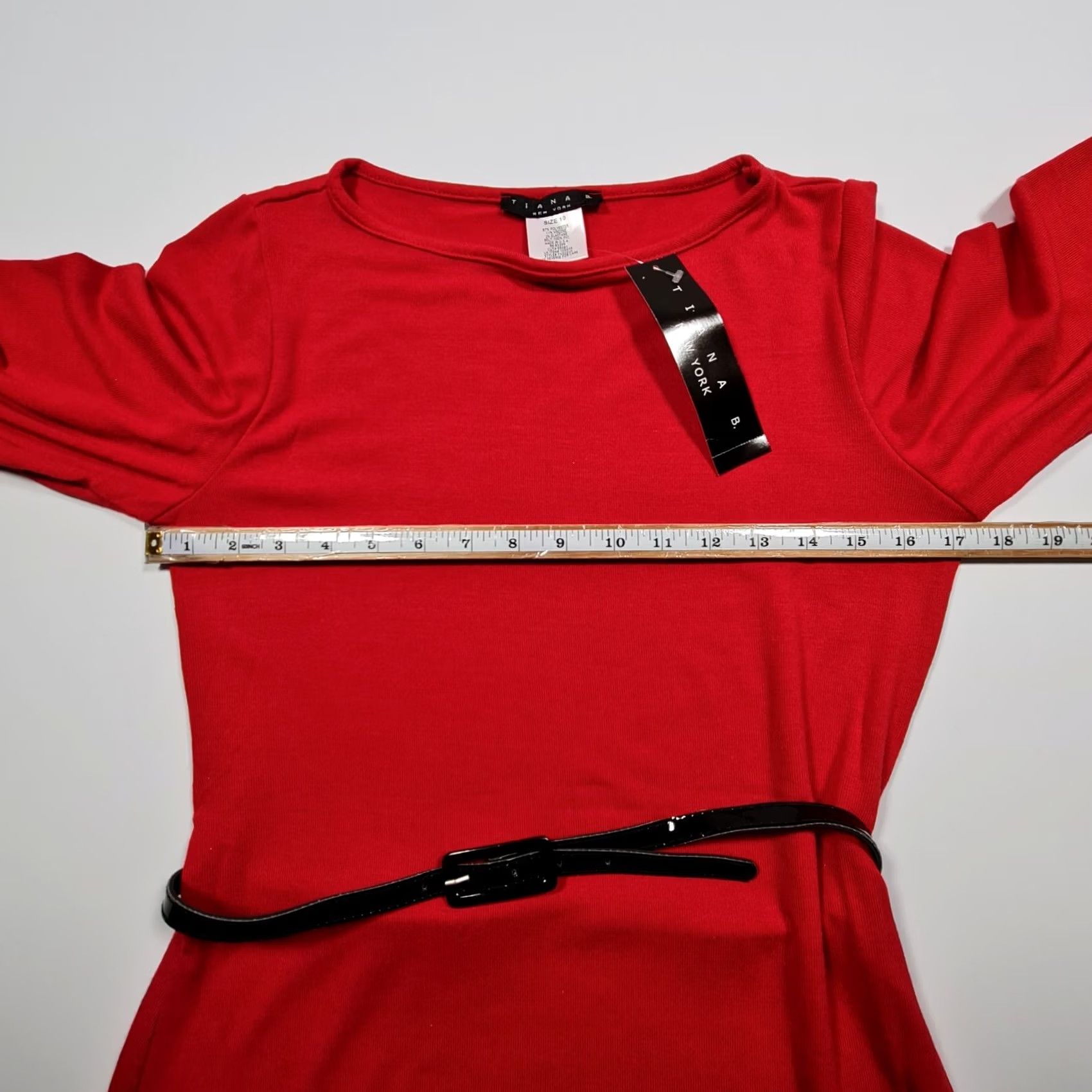 Vintage Tiana B Womens Dress Red 10 UK Long Sleeves Knit Knee Length Belted Dress Size L / US 10 / IT 46 - 5 Thumbnail