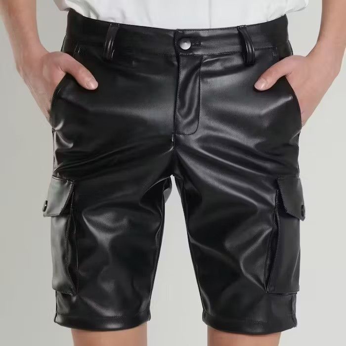 image of Vintage Pu Leather Short Cargo Pant in Black, Men's (Size 30)