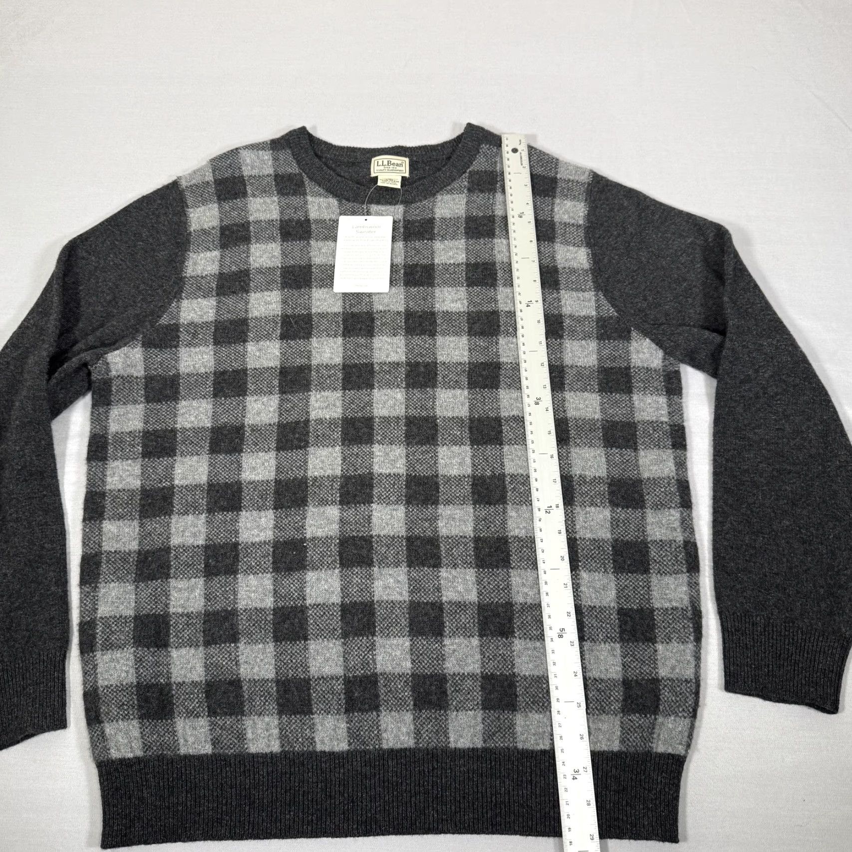 Vintage L.L.Bean Mens Large Gray Lambswool Buffalo Check Crewneck Pullover Sweater Size US L / EU 52-54 / 3 - 7 Thumbnail