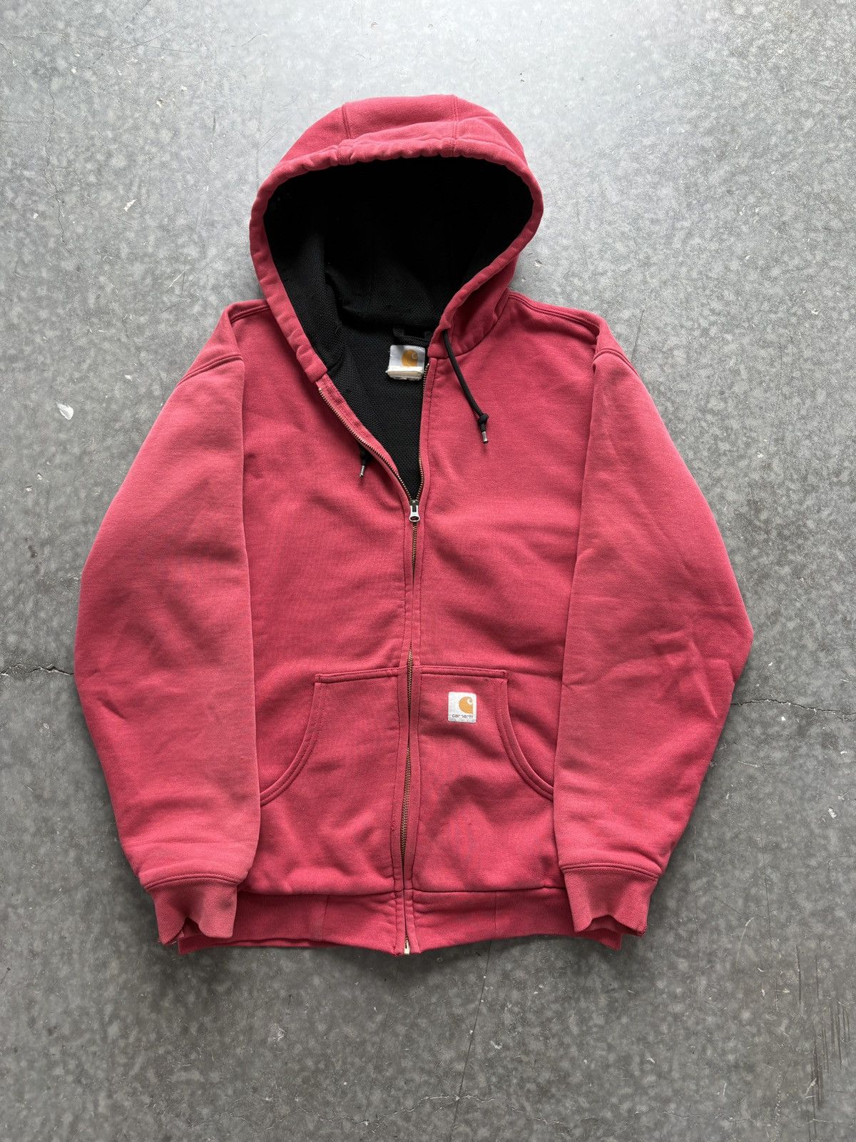 Vintage Y2K Carhartt Thermal Lined Zip Up Hoodie Faded Red