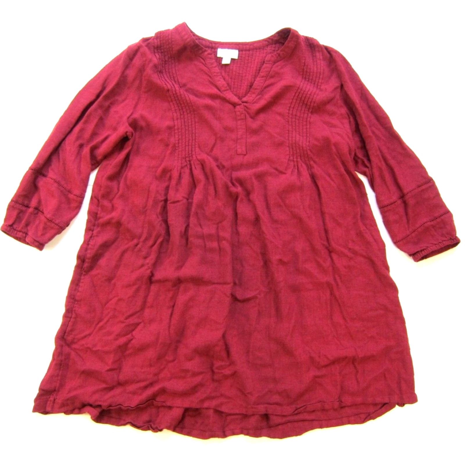 J. Jill J.Jill Blouse 3/4 Sleeve V-Neck Pocket Pleated Tunic Peasant Rayon Red Blouse PL Womens Removable Pockets Size L / US 10 / IT 46 - 2 Thumbnail