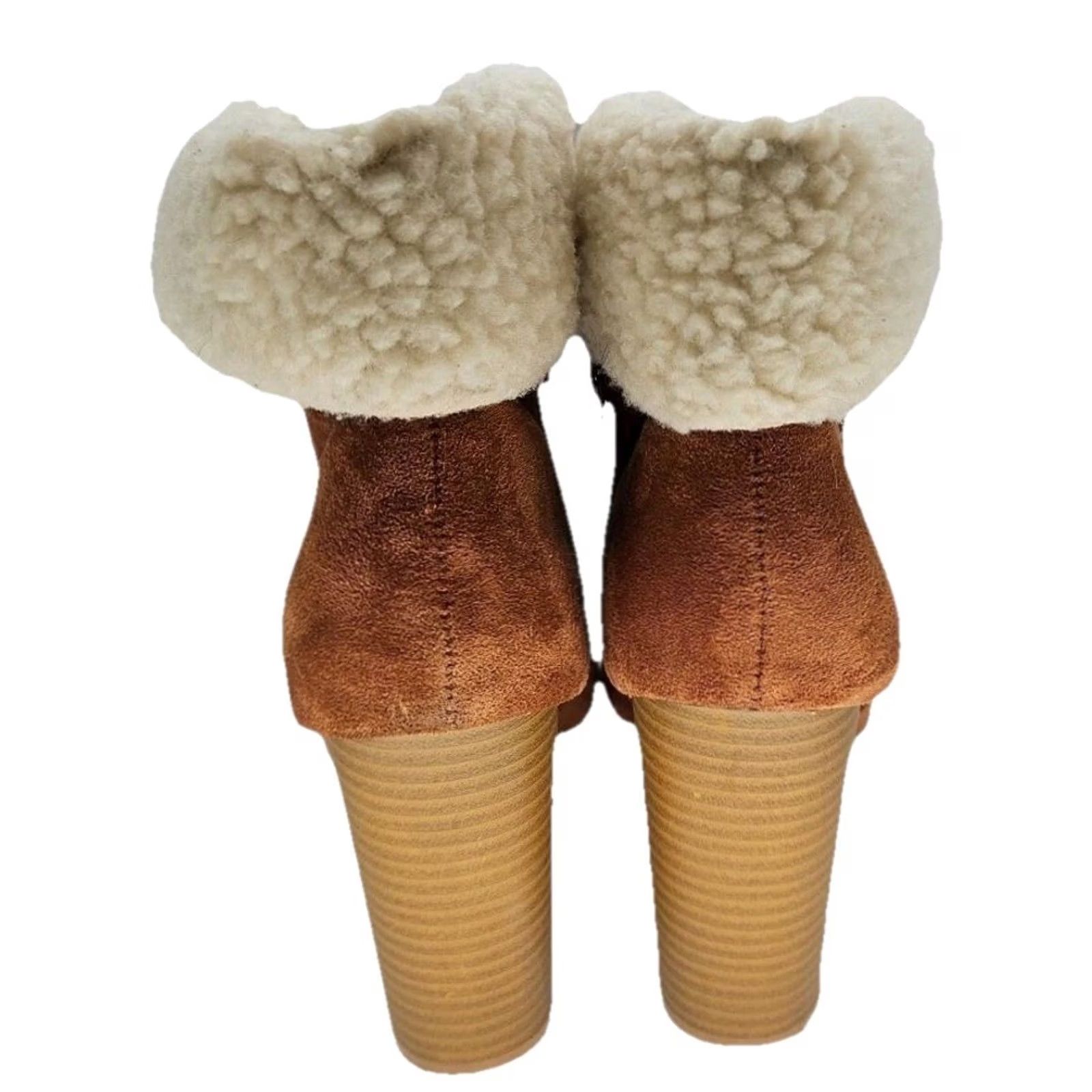 Vintage Yoki Ankle Boots Women 10 Brown Faux Suede Shearling Pointed Toe Block Heel Shoes Size US 10 / IT 40 - 4 Thumbnail