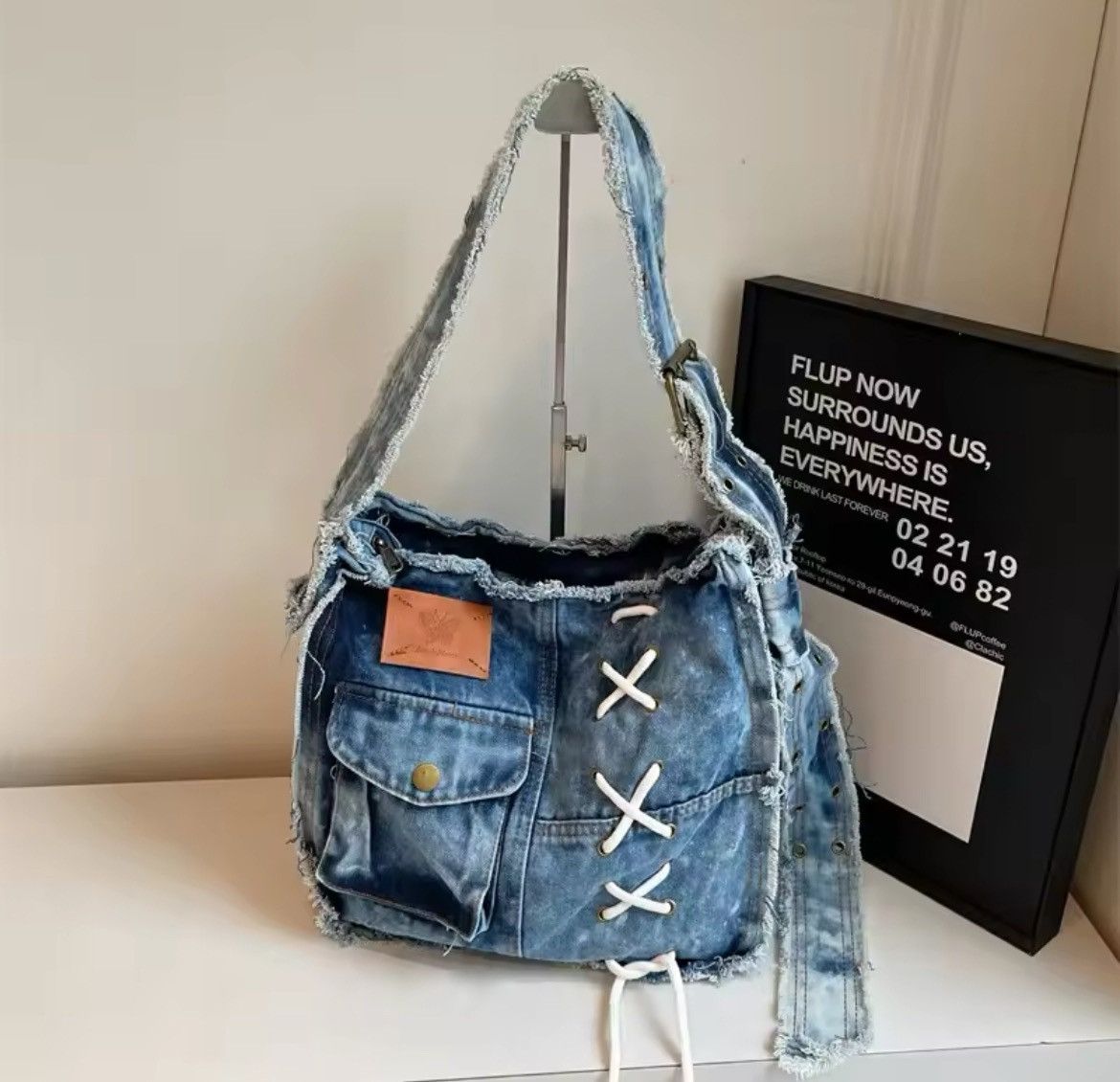 Japanese Brand Washed Denim Shoulder Bag Size ONE SIZE - 4 Thumbnail