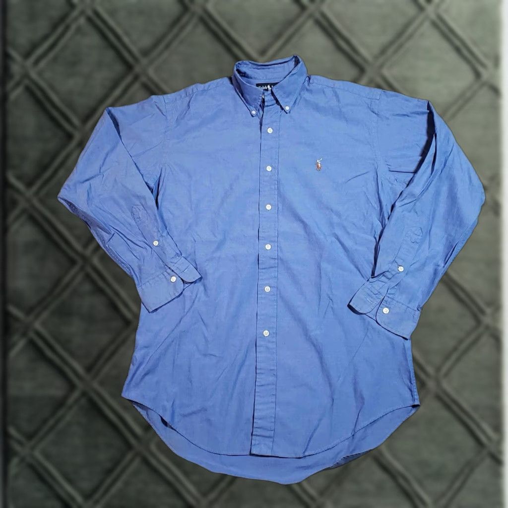Polo Ralph Lauren VINTAGE Polo Ralph Lauren Button Up Shirt XL Blue Cotton Knit Solid Long Sleeve Men Button-Down Collar 23” Pit - Pit Size US XL / EU 56 / 4 - 1 Thumbnail