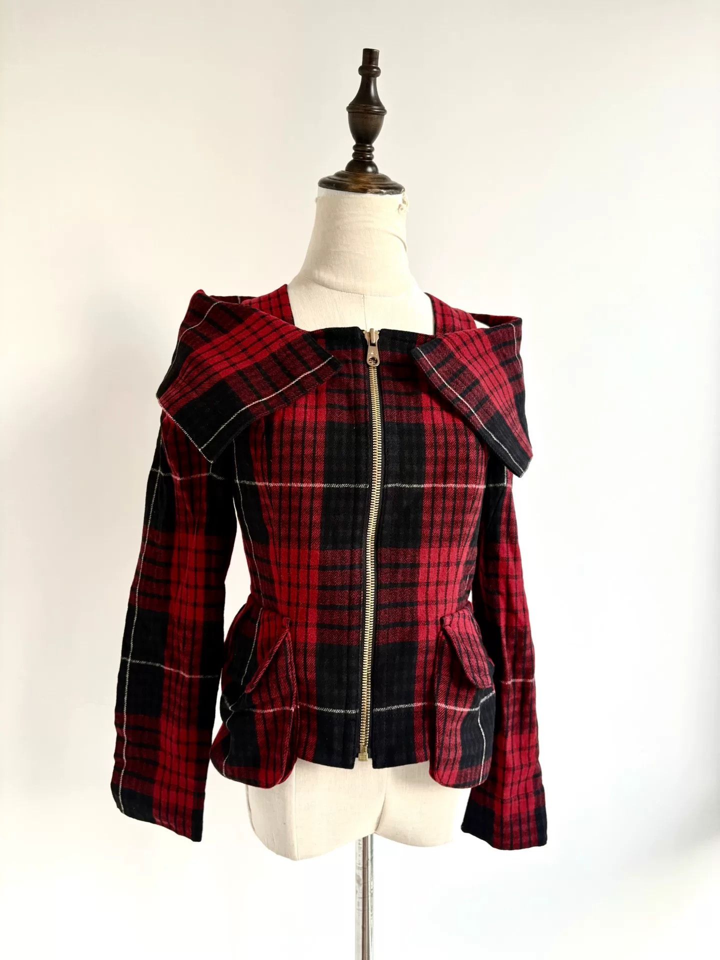 vivienne westwood black red plaid off-shoulder top