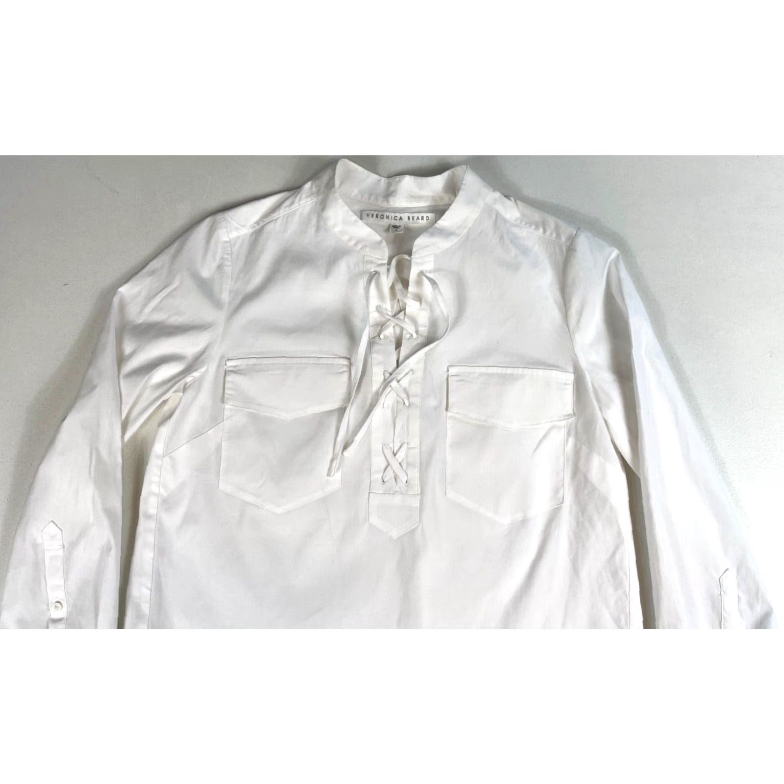 Veronica Beard VERONICA BEARD Blouse 3/4 Sleeve Women’s Harper Lace Up Top Sz 2 White Cotton Blend Size XS / US 0-2 / IT 36-38 - 4 Thumbnail
