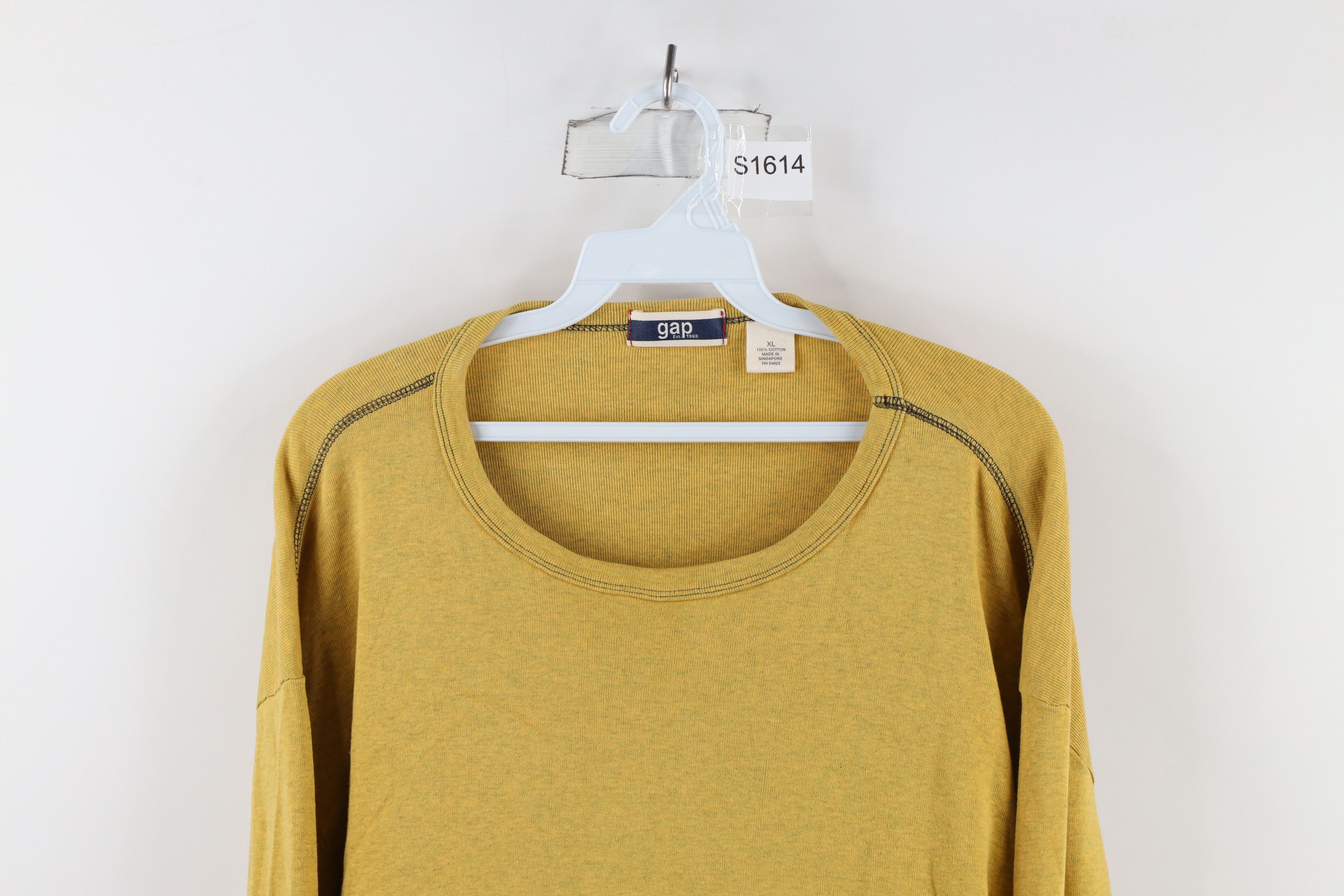 Gap Vintage 90s Gap Blank Ribbed Knit Long Sleeve T-Shirt Yellow Size US XL / EU 56 / 4 - 2 Thumbnail