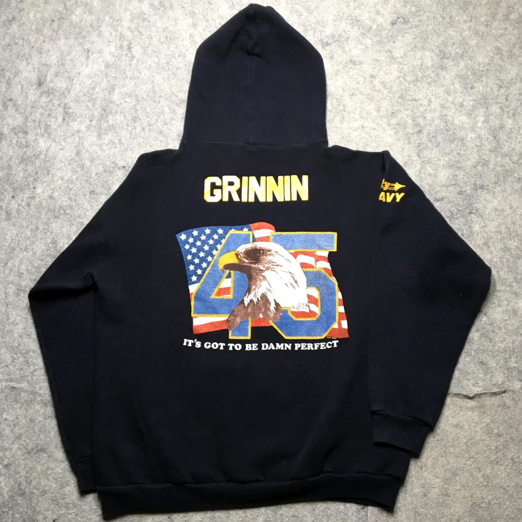 Russell Athletic VINTAGE Russell Athletic Hoodie Mens XL Blue Fly Navy Eagle 45 F-14 Tomcat Marine Patriotic USA Graphic Print Hooded Pullover Size US XL / EU 56 / 4 - 6 Thumbnail