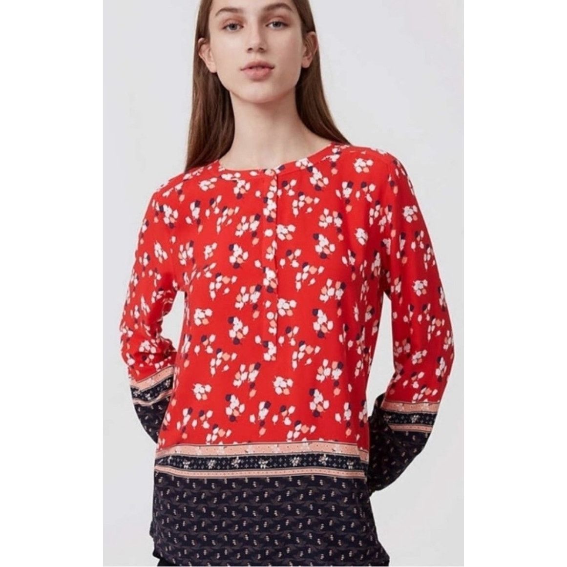 Loft blouse Long sleeves Floral Popover Top Blouse flowy Henley Size S / US 4 / IT 40 - 1 Thumbnail