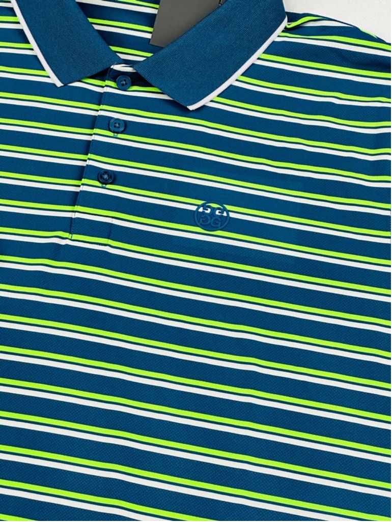 G/FORE G/Fore Mens Large Blue Green Stripe Golf Jersey Polo Shirt Size US L / EU 52-54 / 3 - 6 Thumbnail