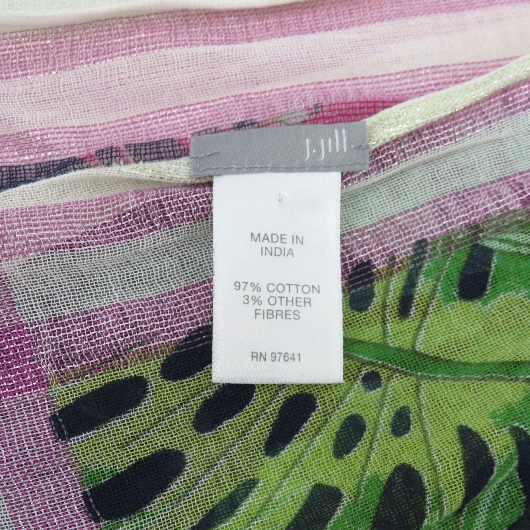 J. Jill J Jill Multicolor Tropical Leaf Rectangle Scarf Cotton Blend Womens Scarf Floral Pattern Tropical Fall Summer Winter 75" Fringe Size ONE SIZE - 6 Thumbnail