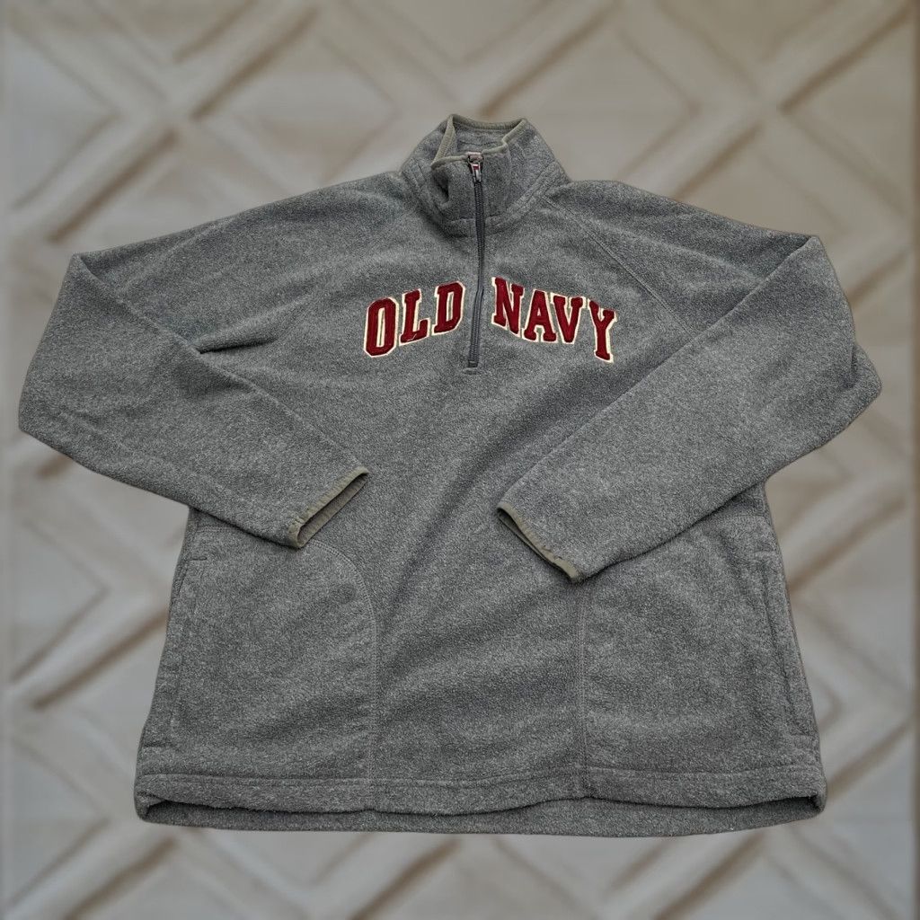 Old Navy Old Navy Sweatshirt Mens Large 1/4 Zip Mock Neck Fleece Gray Graphic Logo Pullover Size US L / EU 52-54 / 3 - 1 Thumbnail