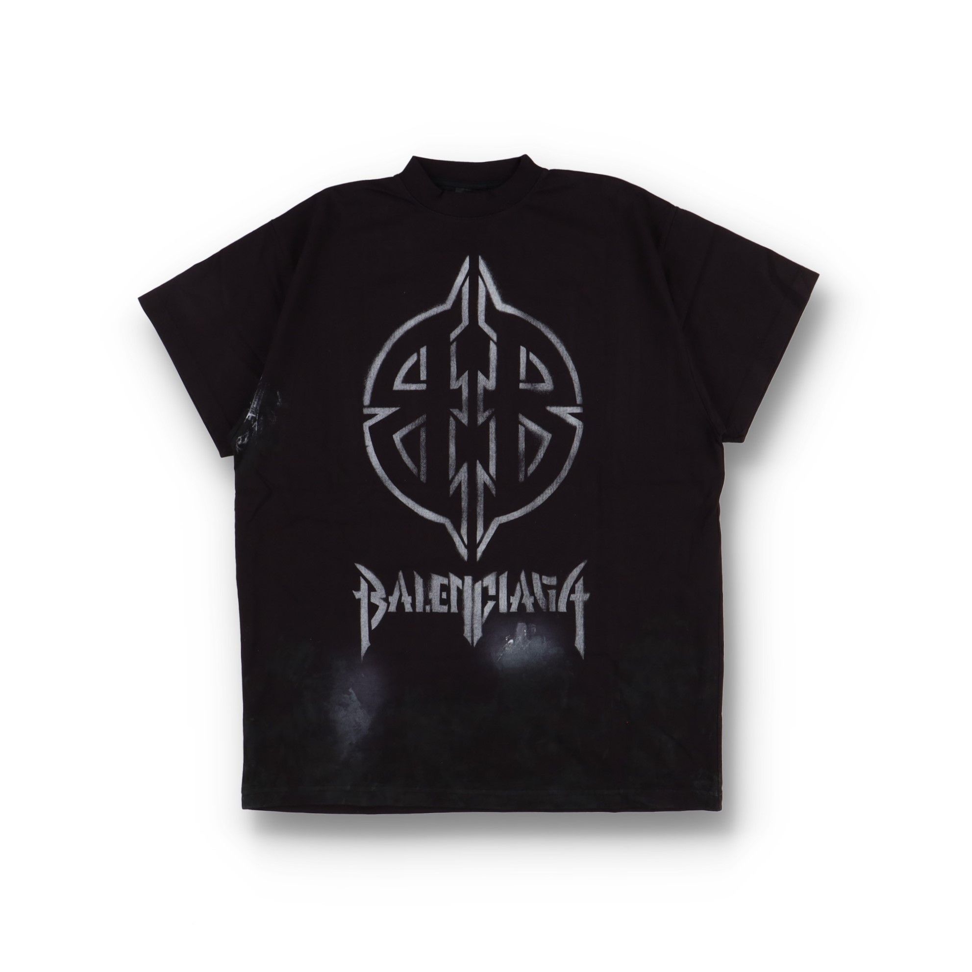 Balenciaga Black Metal BB Stencil Logo Oversized T-Shirt Size XS / US 0-2 / IT 36-38 - 2 Thumbnail