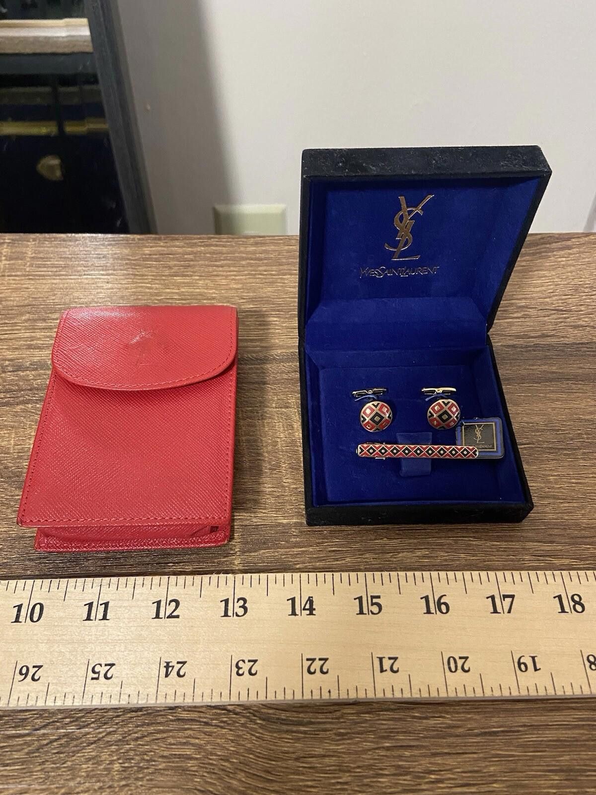 Saint Laurent Paris YSL Saint Laurent saffiano cigarette case + tie bar cufflink Size ONE SIZE - 1 Thumbnail