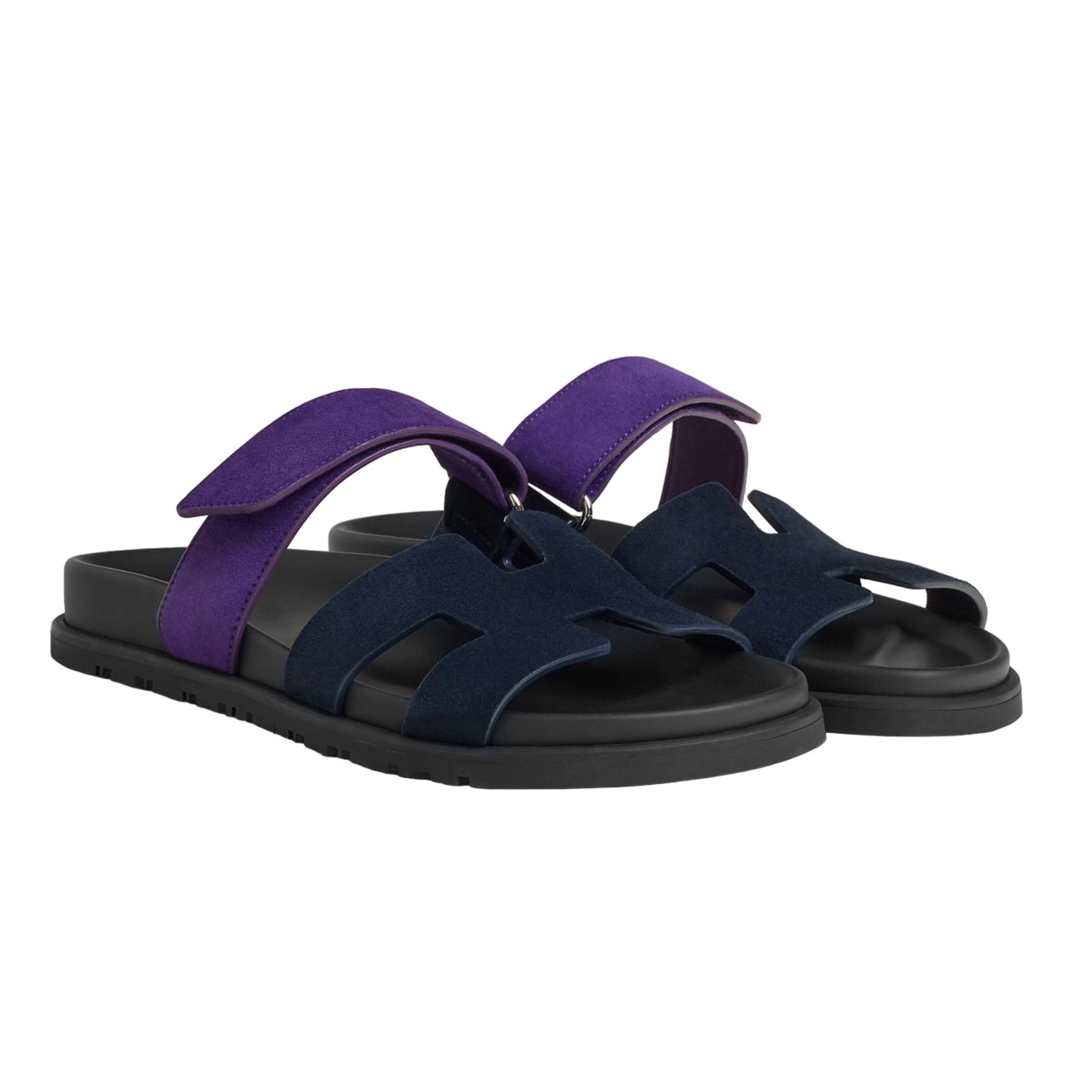 Hermes Hermes Chypre Sandal Black Violet Purple Blue H Logo Strap Size US 7 / IT 37 - 1 Thumbnail
