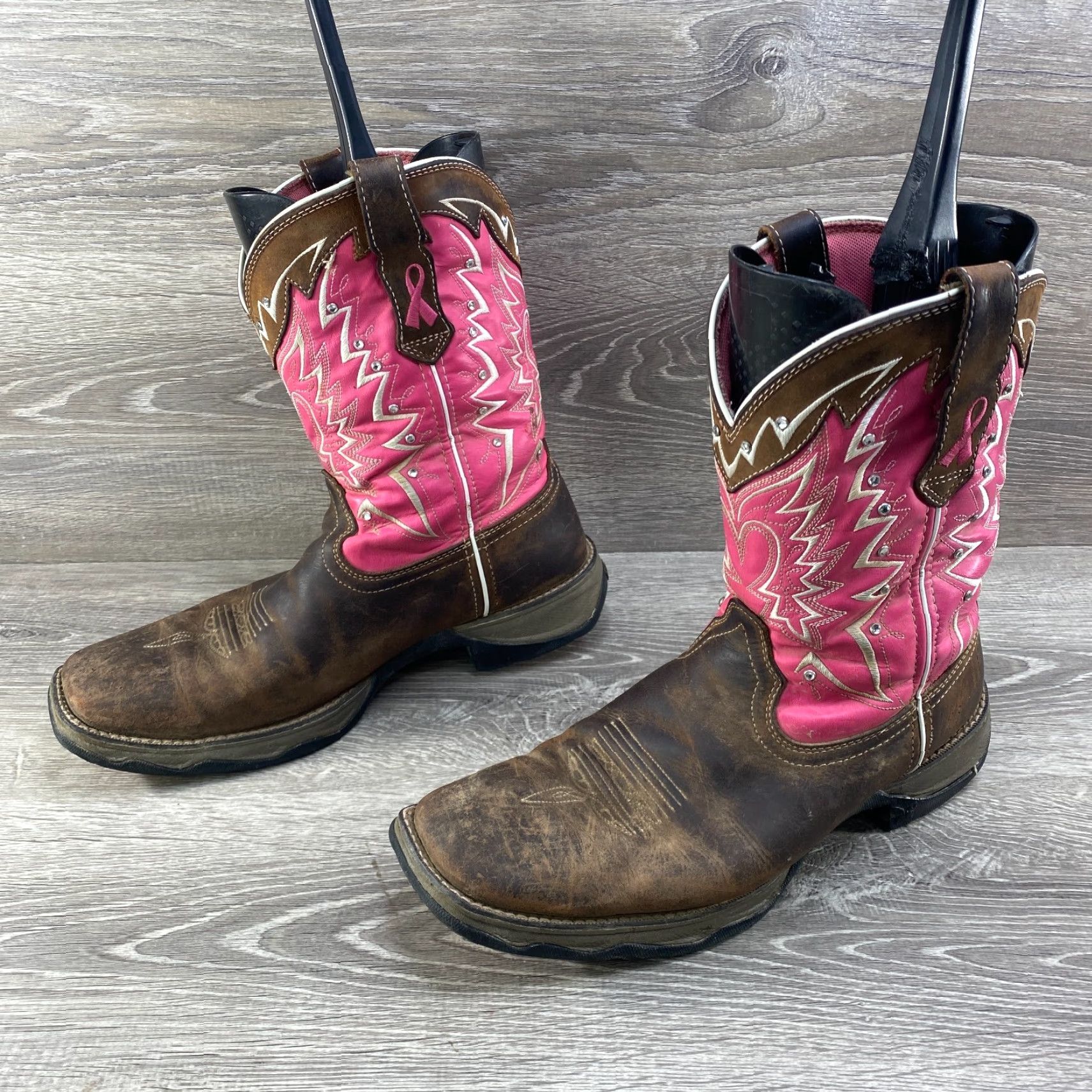 Durango VINTAGE Durango Womens Boots 11 Pink Brown Leather Western Lady Rebel Square Toe Cowboy - Breast Cancer Awareness - Pink Ribbon Womens Shoes Size US 9 / IT 39 - 6 Thumbnail