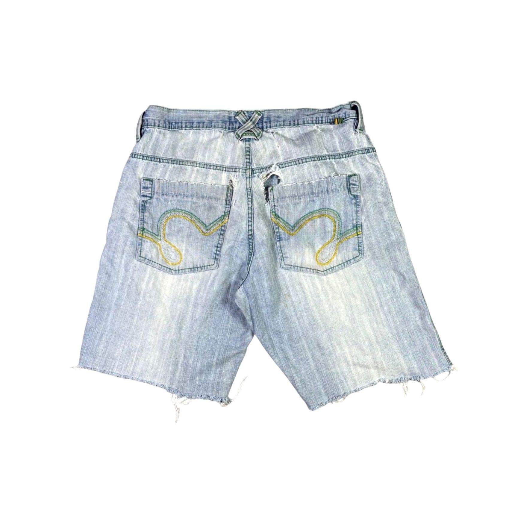 CO VINTAGE 5ive Jungle & Co Denim Shorts Bermuda Blue Light Wash 34 Mens Distressed 5-Pocket Zip? Button? (use only original words) Size US 36 / EU 52 - 2 Thumbnail