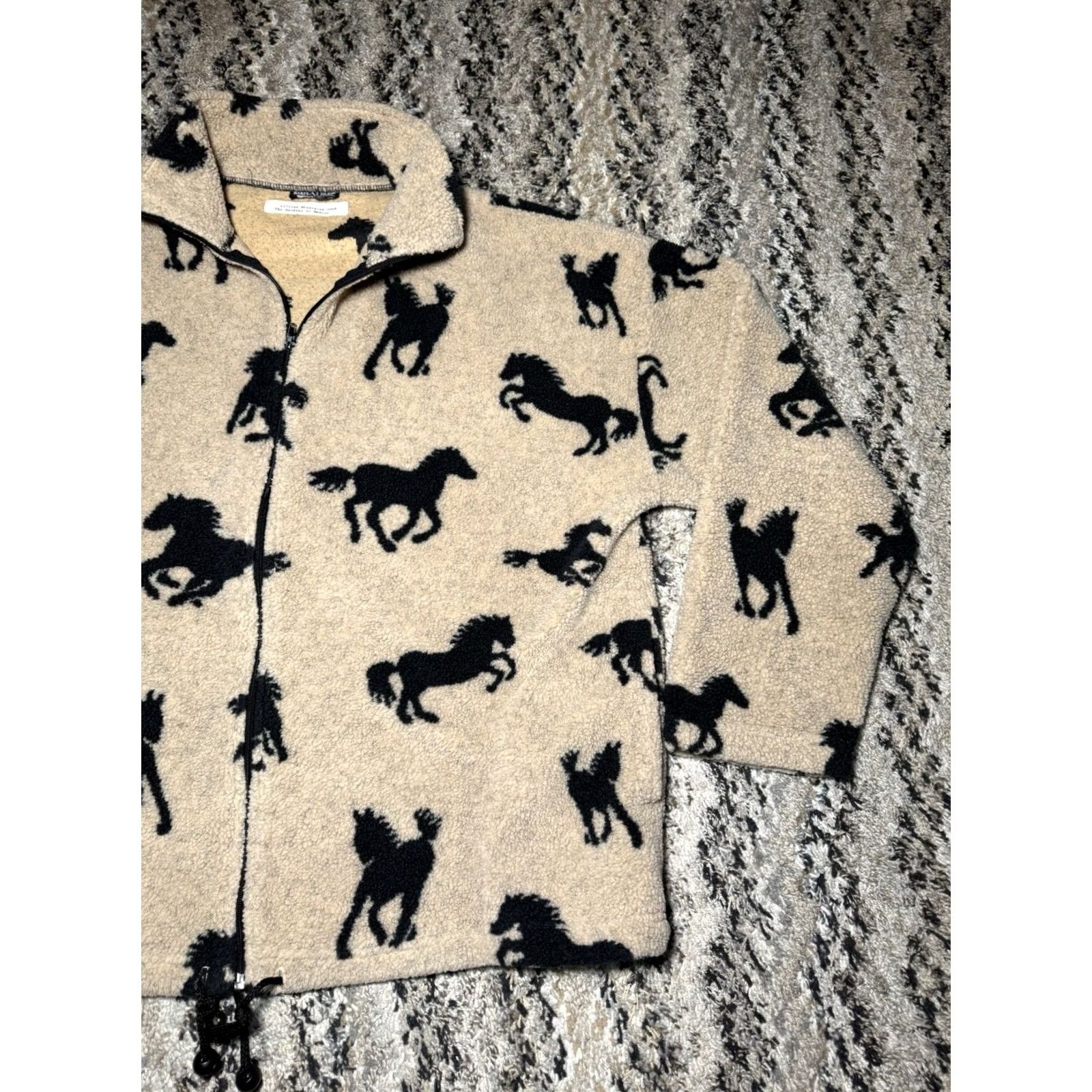 Vintage VINTAGE 90s Awesome Wear Jacket XL Beige Black Horse Fleece Western Coat AOP Unisex Adults Modern Boho Chic Size XL / US 12-14 / IT 48-50 - 2 Thumbnail