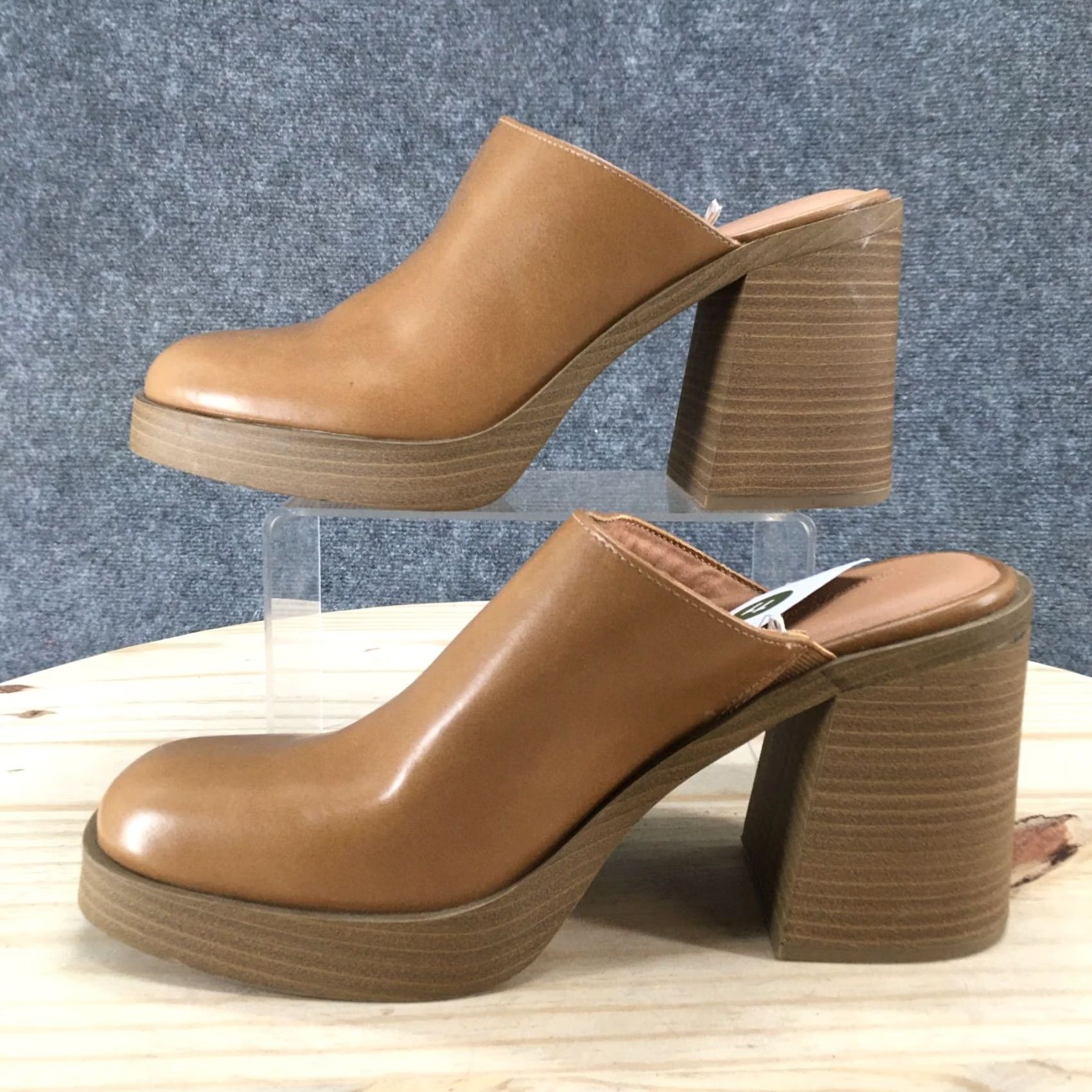 Vintage Universal Thread Heels Womens 11 Tan Mule Platform Slip On Chunky Block Heel Shoes Womens US 11 Brown Mule Platform Heel Size US 11 / IT 41 - 2 Thumbnail
