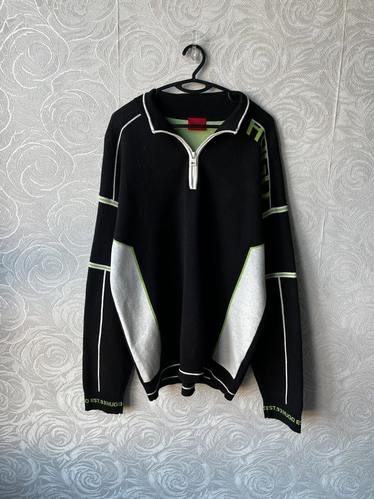 Hugo Boss HUGO OVERSIZED-FIT LOGO WOOL SWEATER 1/4 ZIPPED NECKLINE Size US XL / EU 56 / 4 - 10 Thumbnail