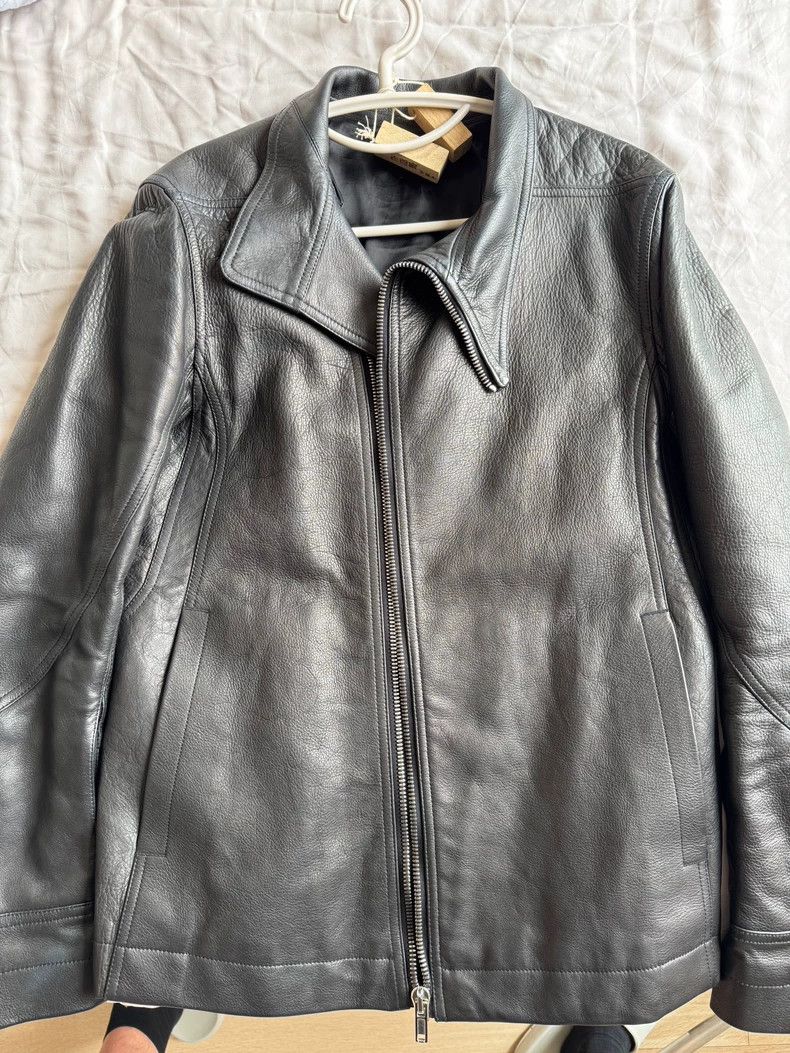 Rick Owens Black Leather Jacket with Asymmetrical Zipper