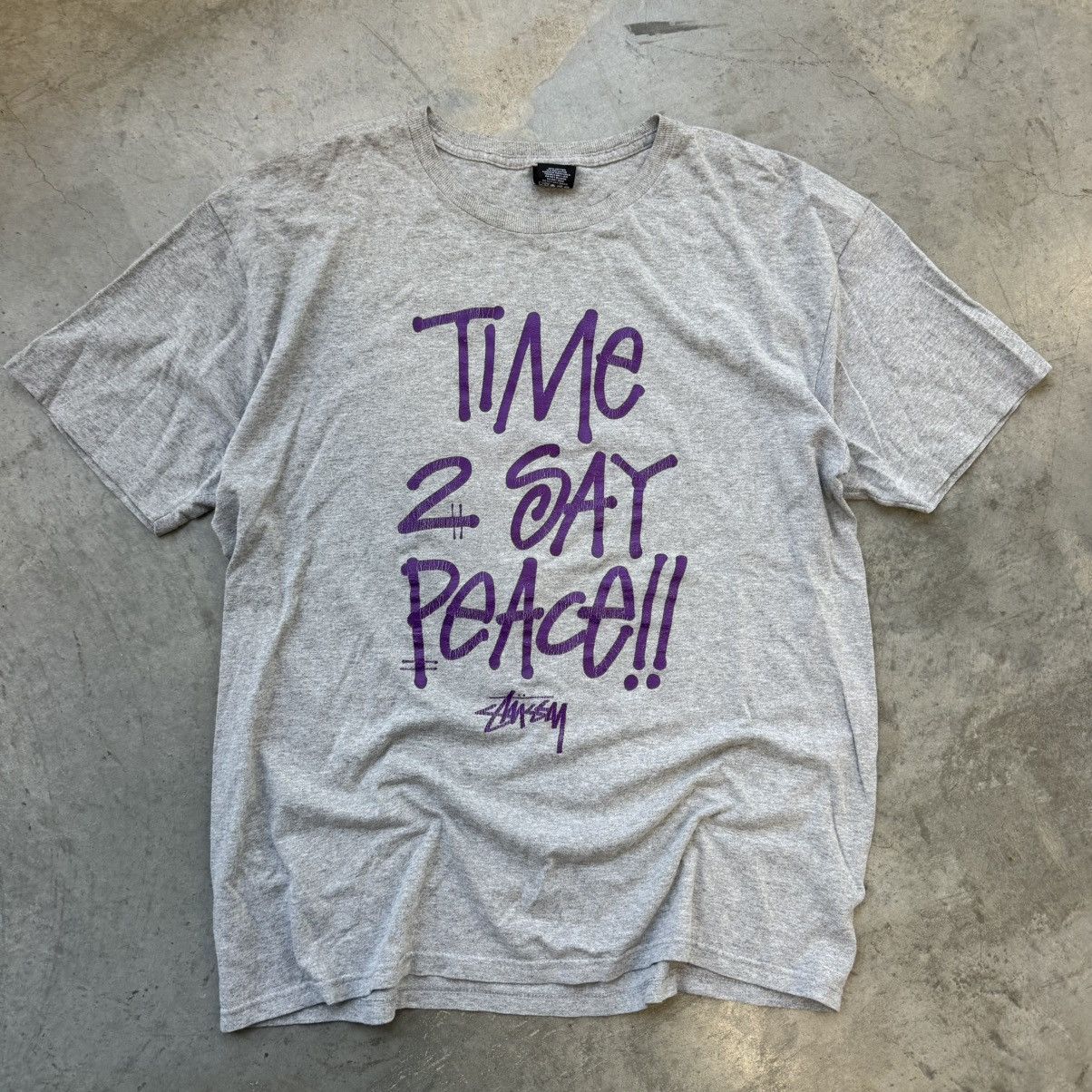 Stüssy its time time to say peace script spellout tee