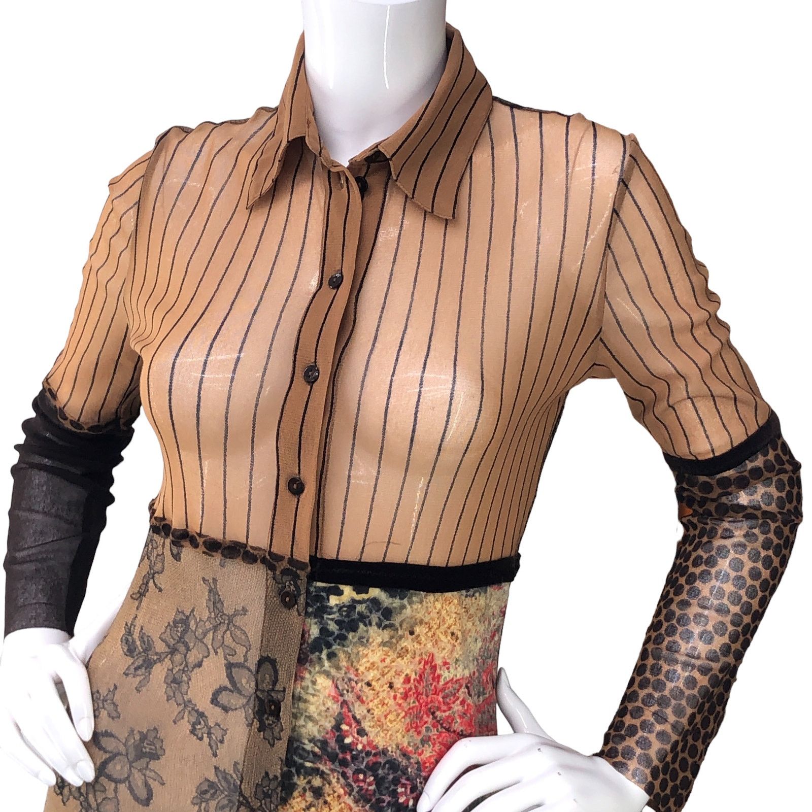 FUZZI Fuzzi JPG Size M Shirt Dress Sheer Multimedia Long Sleeve Size M / US 6-8 / IT 42-44 - 2 Thumbnail