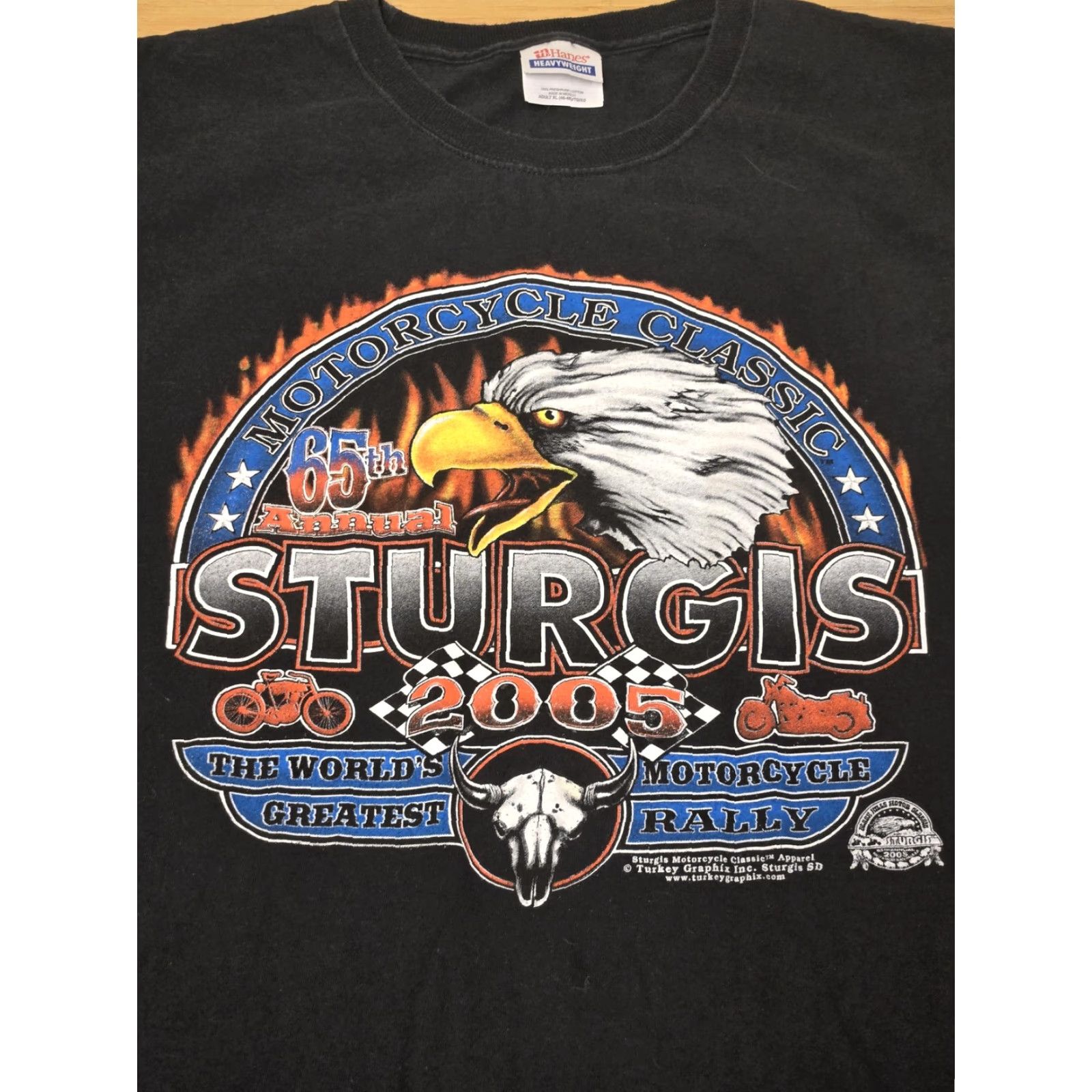 Hanes VINTAGE Sturgis Shirt Mens XL Black 2005 Motorcycle Rally Eagle Graphic Biker 00s Size US XL / EU 56 / 4 - 2 Thumbnail