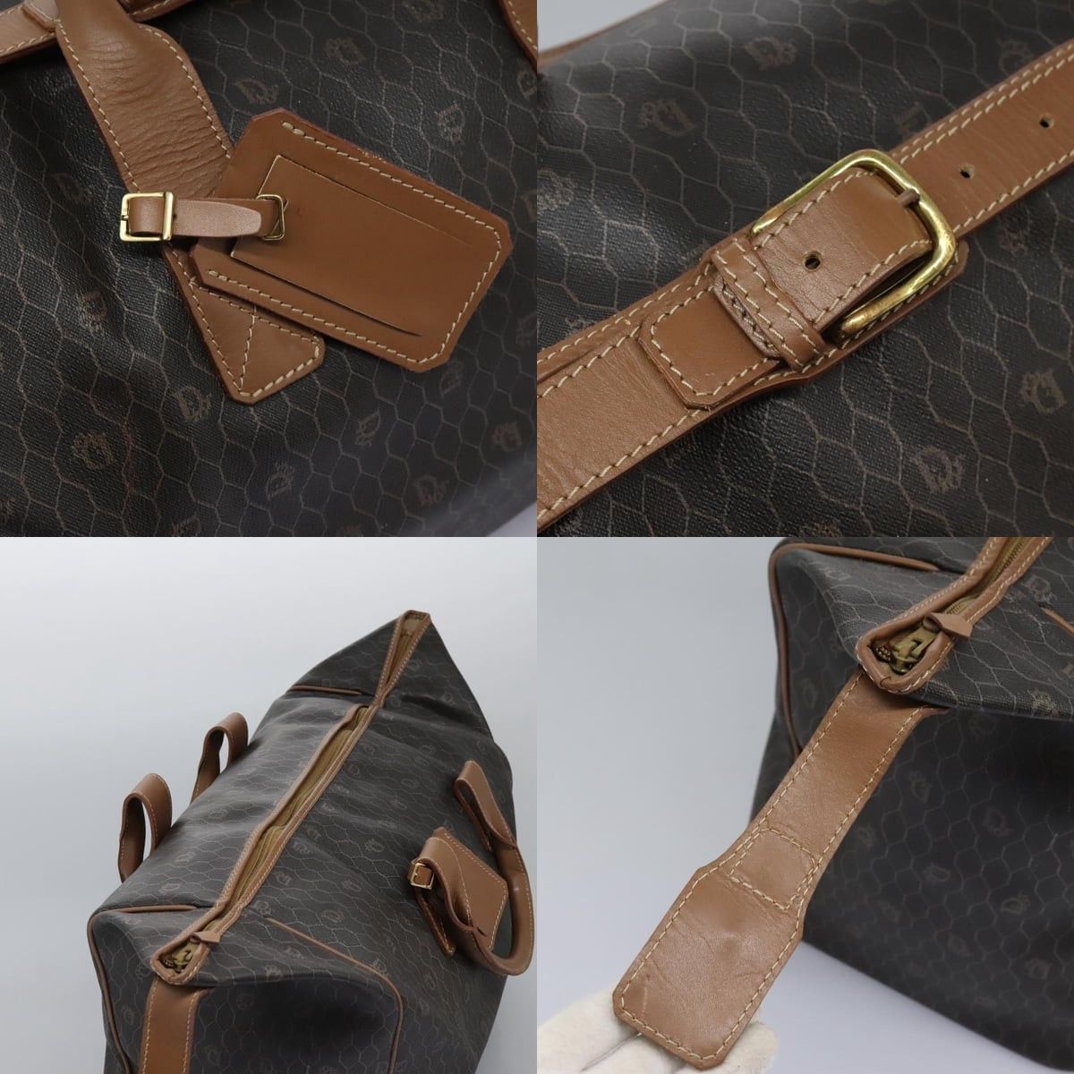 Dior DIOR Honeycomb Canvas Boston Bag Pvc Black Brown Gold Size ONE SIZE - 11 Thumbnail