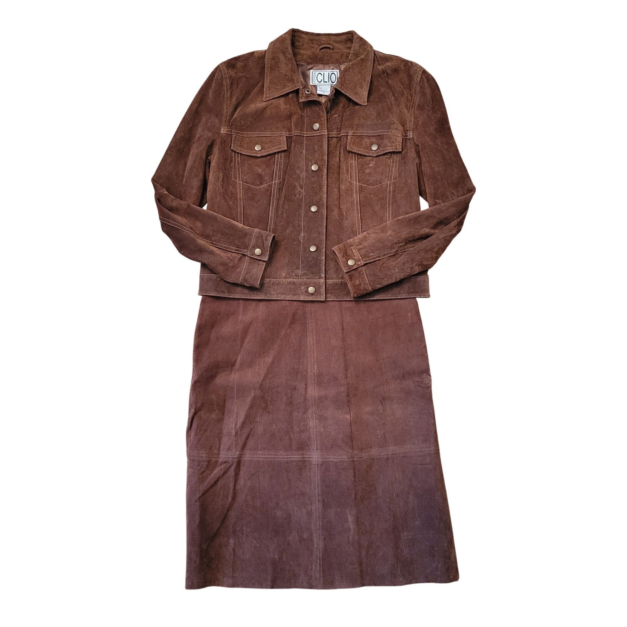 Vintage NEW Vintage Clio 12 Brown Genuine Leather Suede Jacket Skirt Size XL / US 12-14 / IT 48-50 - 1 Thumbnail