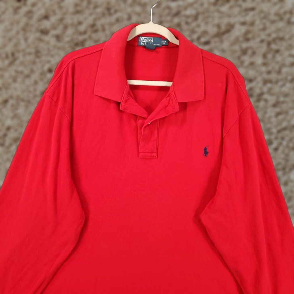 Polo Ralph Lauren VINTAGE Polo Ralph Lauren Shirt Big 2X Mens Red Long Sleeve Collared Polo 2XB Pullover Size US XXL / EU 58 / 5 - 1 Thumbnail