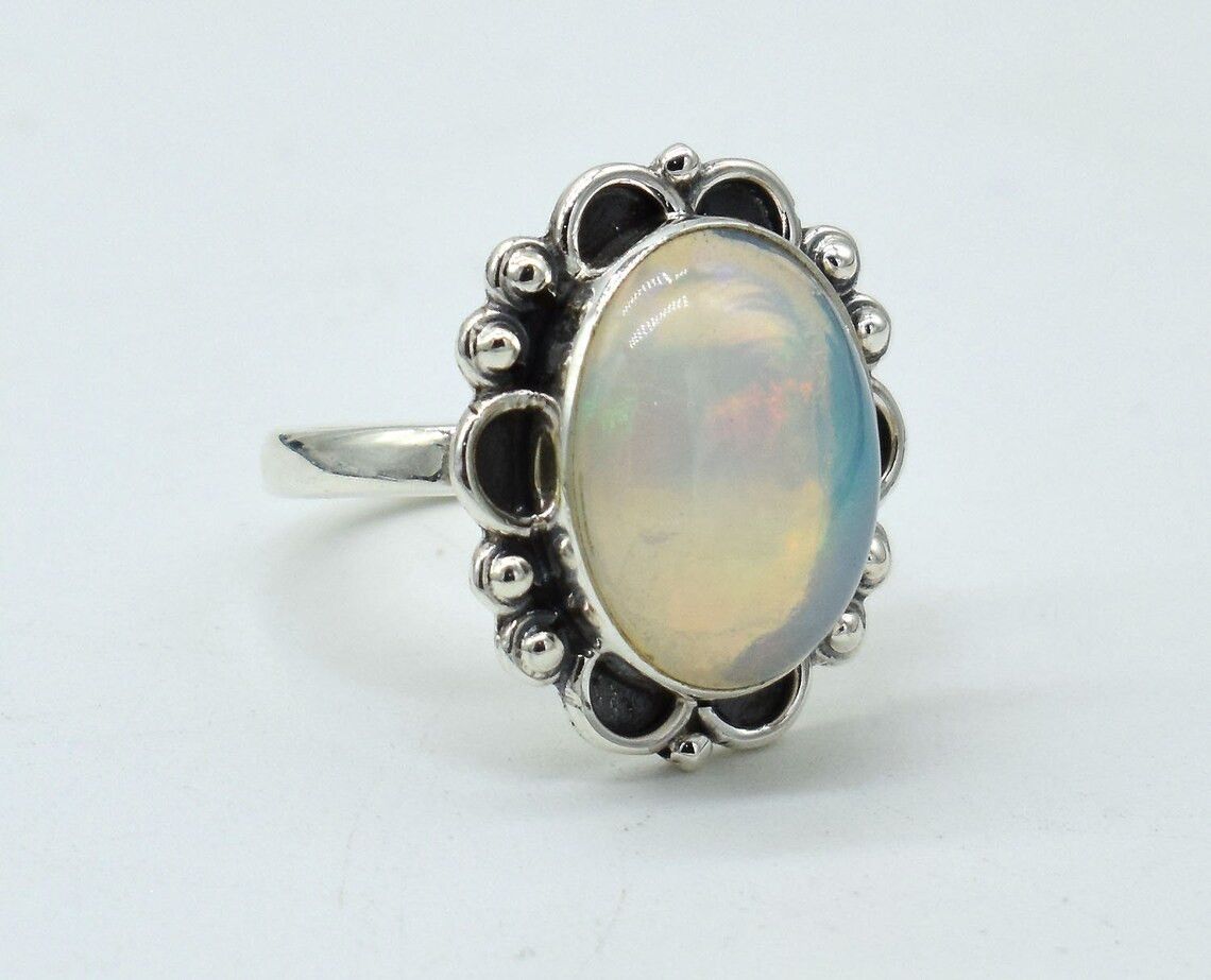 Handmade Natural Ethiopian Opal Ring Handmade 925K Silver Boho Ring Size ONE SIZE - 1 Thumbnail