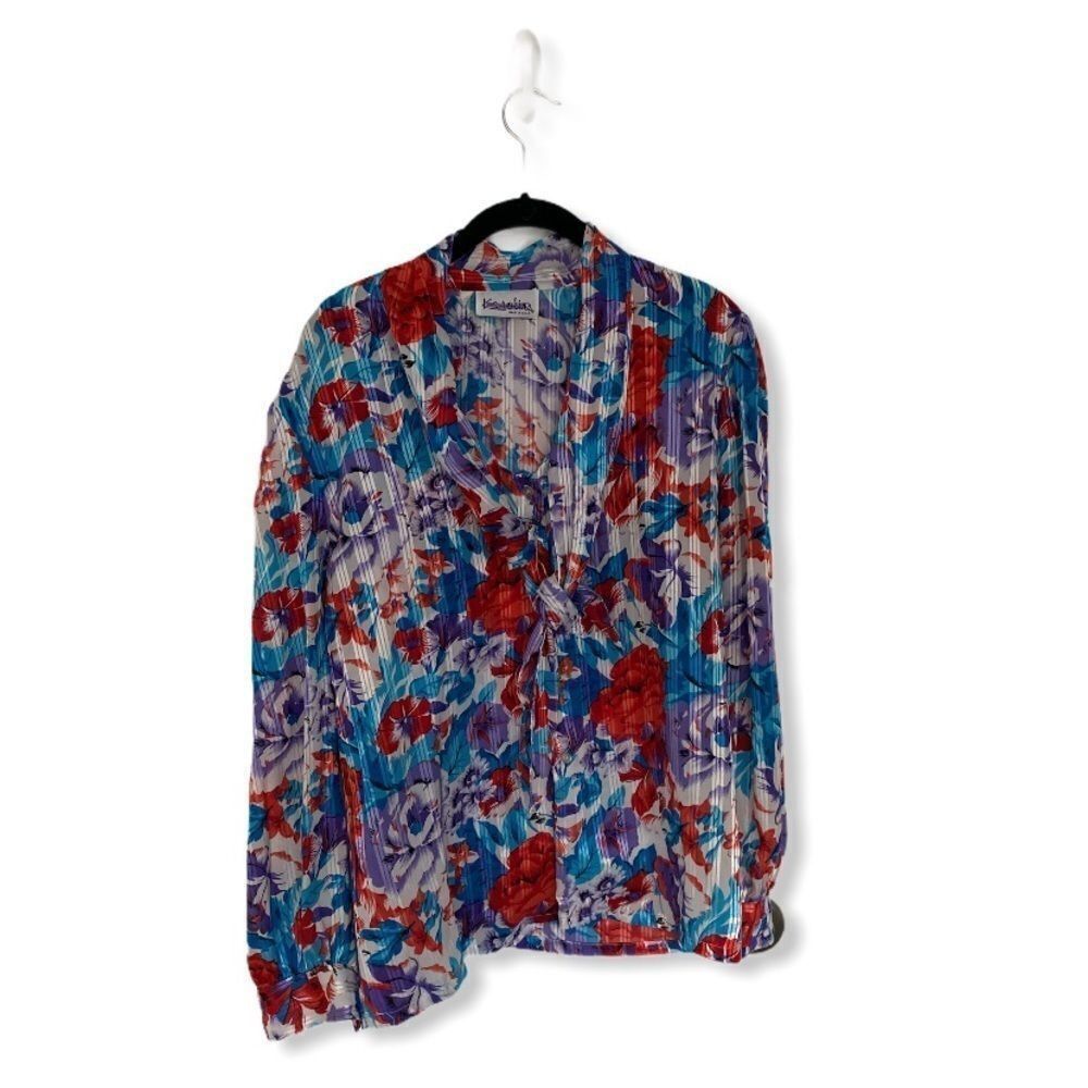 Other Vintage Karoline Floral Pleated Blouse | Size 12 | Tie-Front Size XL / US 12-14 / IT 48-50 - 2 Thumbnail