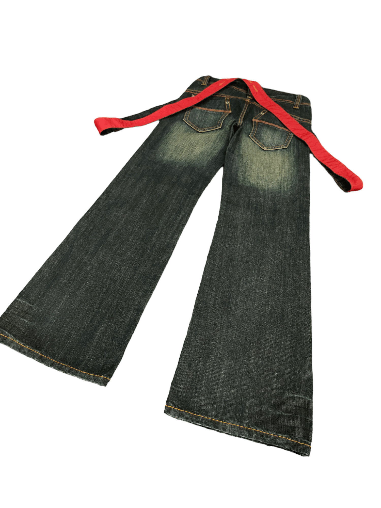 Japanese Brand Flare Jeans Avice Suspender Bondage Faded Boot Cut Goa Style Size US 29 - 13 Thumbnail