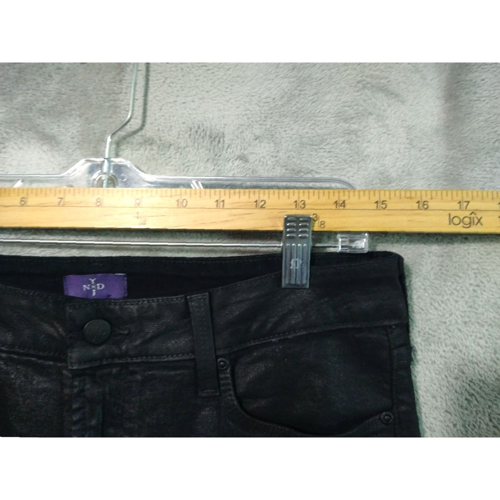 NYDJ NYDJ Jeans Womens 12 Black Denim Skinny Waxed Mole Skin Lift Tuck Stretch Goth Size 12 Classic 5-Pocket Design Size 34" / US 12 / IT 48 - 3 Thumbnail
