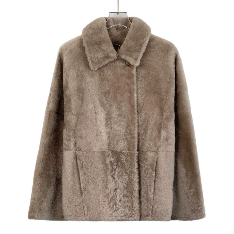 Max Mara Max Mara Taupe lapel fur one-piece coat jacket Size S / US 4 / IT 40 - 1 Thumbnail