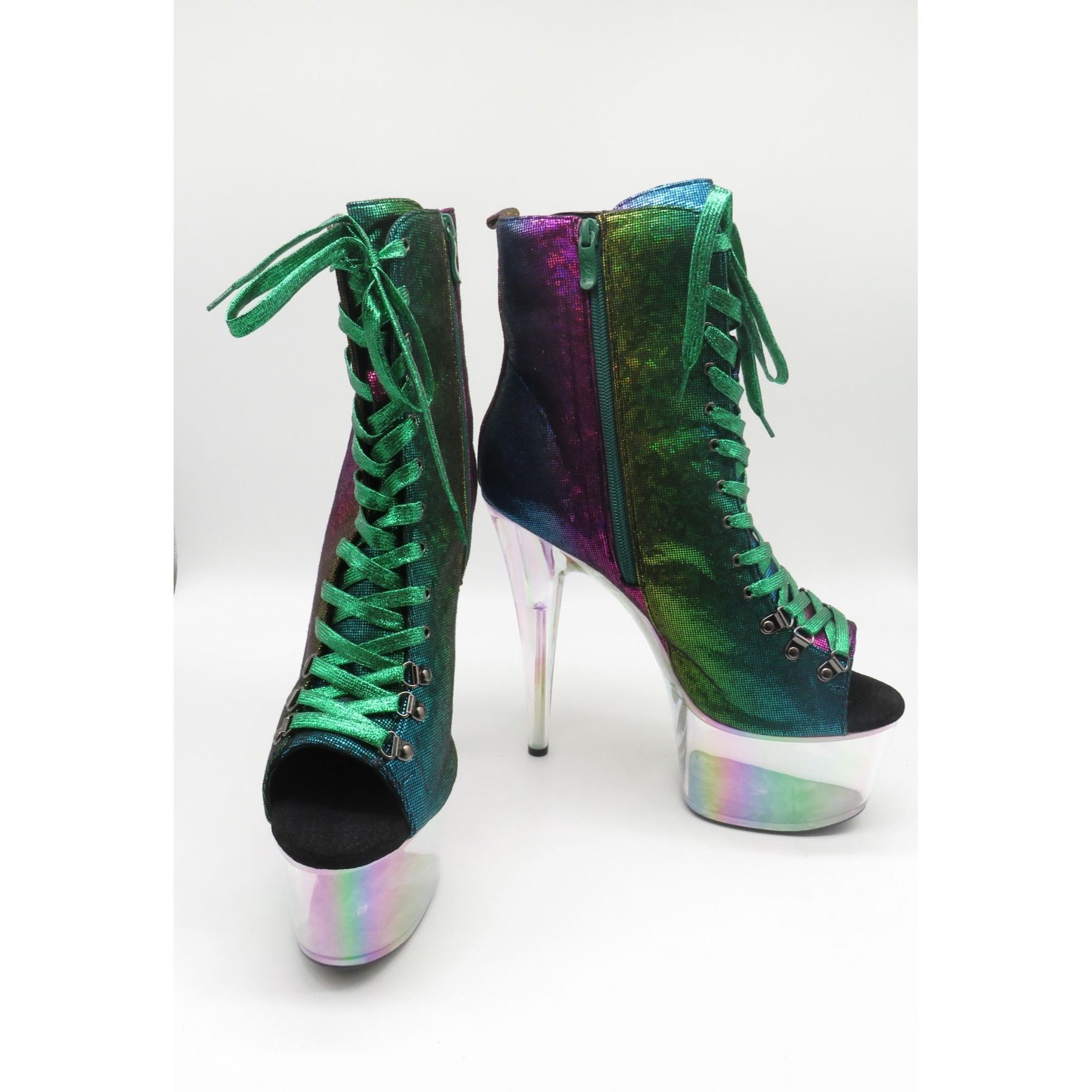 Other Ellie 7" Multicolor Lace-Up Platform Ankle Boots With Clear Size US 12 / IT 42 - 4 Thumbnail