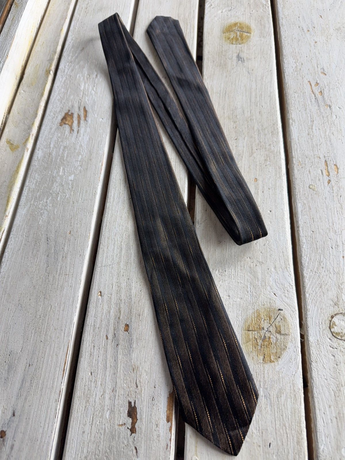 Christian Dior Monsieur 1980s Retro Christian Dior Silk Tie Brown Striped Vintage Size ONE SIZE - 4 Thumbnail