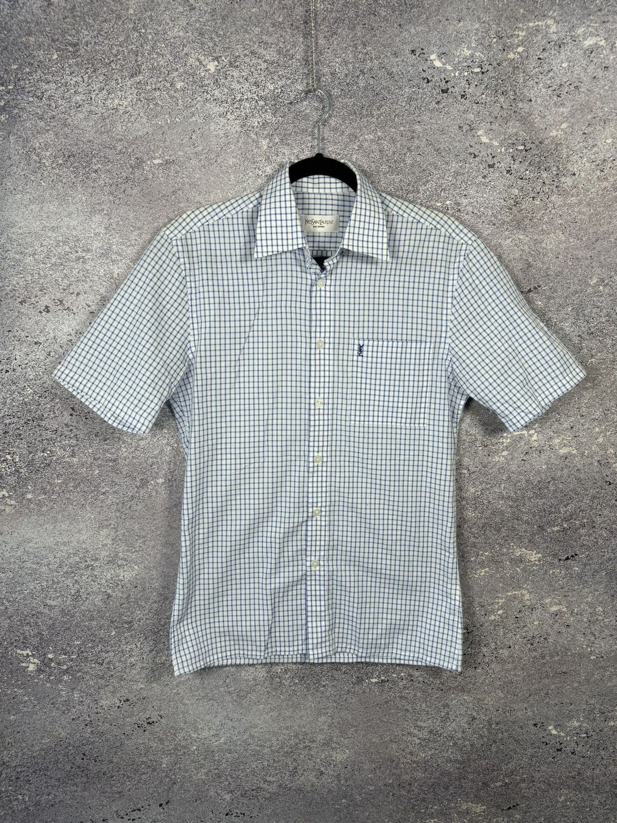 Vintage × Yves Saint Laurent Yves Saint Laurent YSL Check Shirt White Blue Small Size US S / EU 44-46 / 1 - 1 Thumbnail