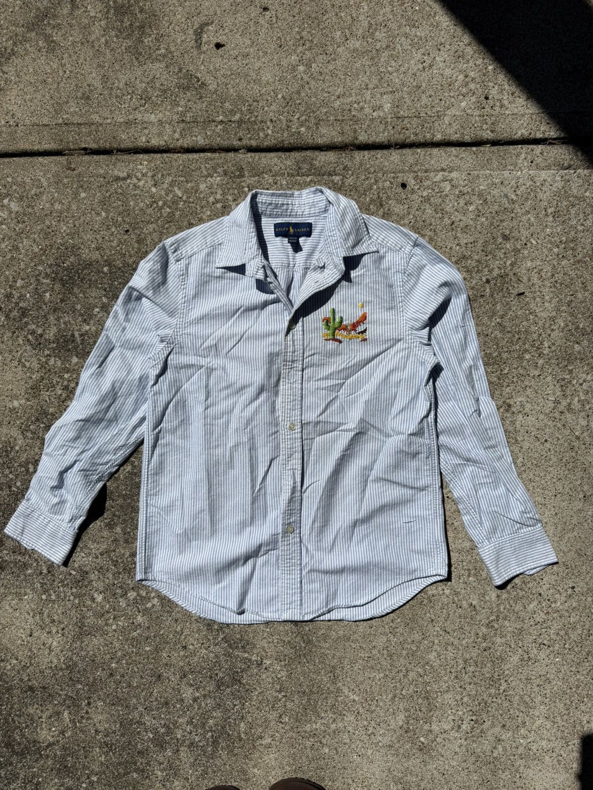 Polo Ralph Lauren White Striped Oxford Shirt w/ Custom Western Embroidery Size S / US 4 / IT 40 - 1 Thumbnail
