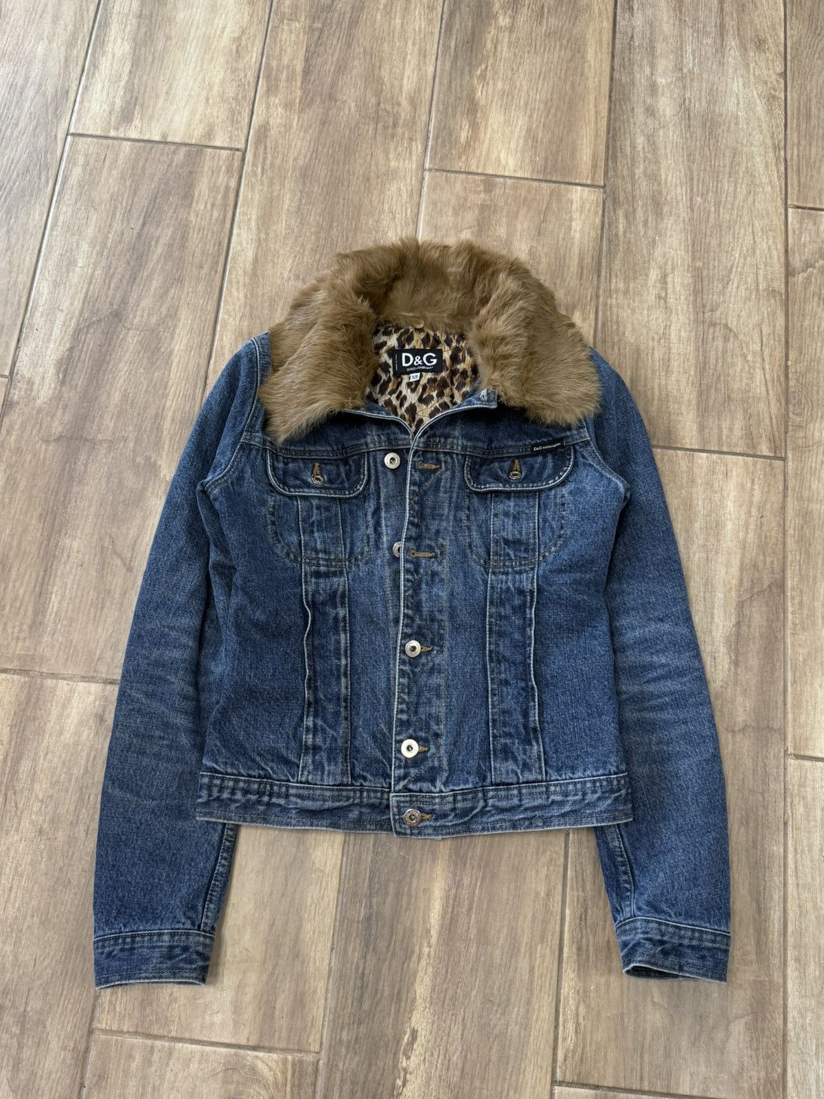 2004 Runway Dolce & Gabbana D&G denim jacket with rabbit fur
