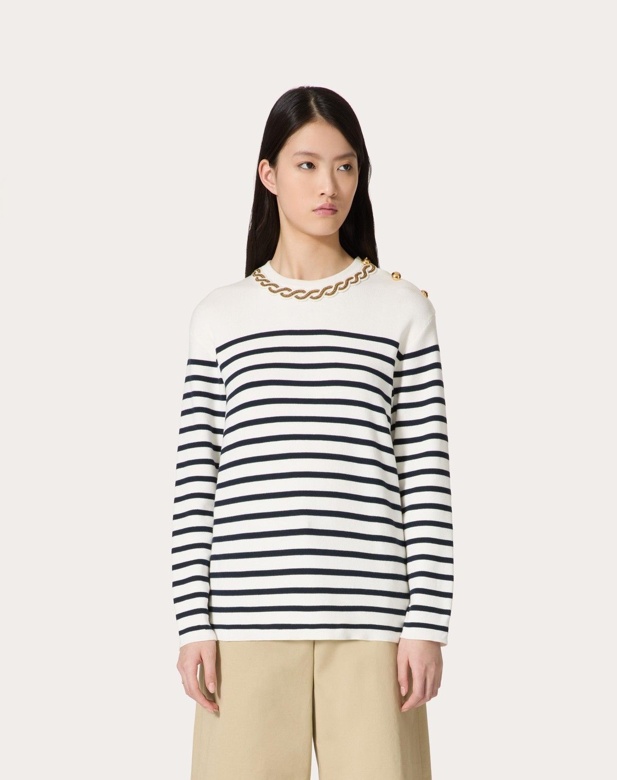 Valentino o1s1wg110525 Embroidered Cotton Sweater in White Size XS / US 0-2 / IT 36-38 - 3 Thumbnail