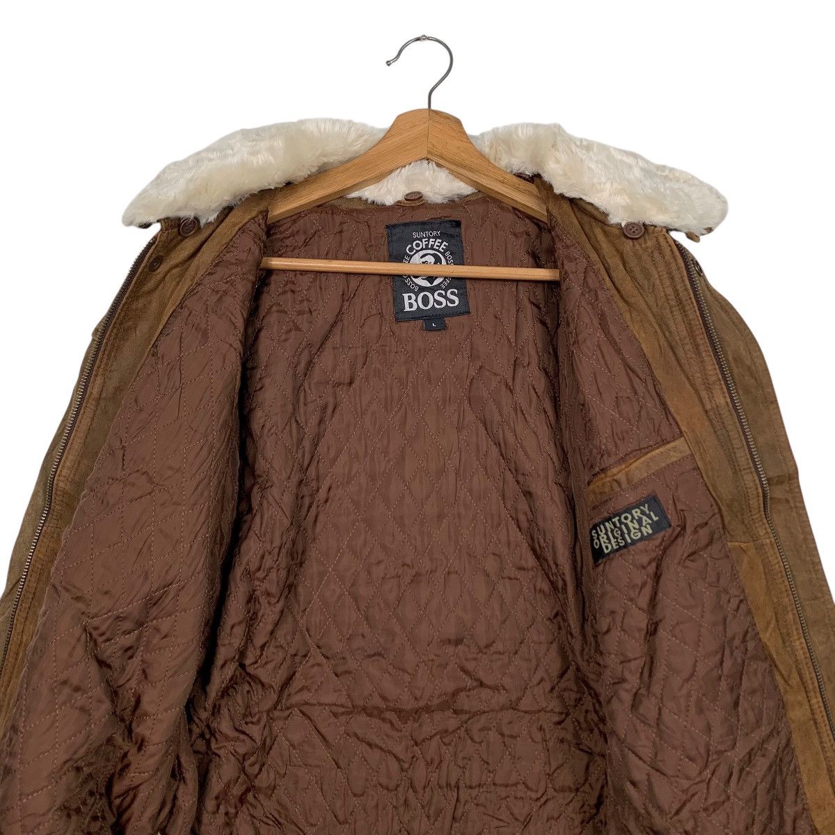 Vintage ☀️Suntory Coffee Boss leather zipper sherpa collar jacket Size US M / EU 48-50 / 2 - 13 Thumbnail