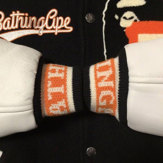 Bape BAPE LOGO Leather Sleeve Varsity Jacket a bathing ape Size US S / EU 44-46 / 1 - 5 Thumbnail