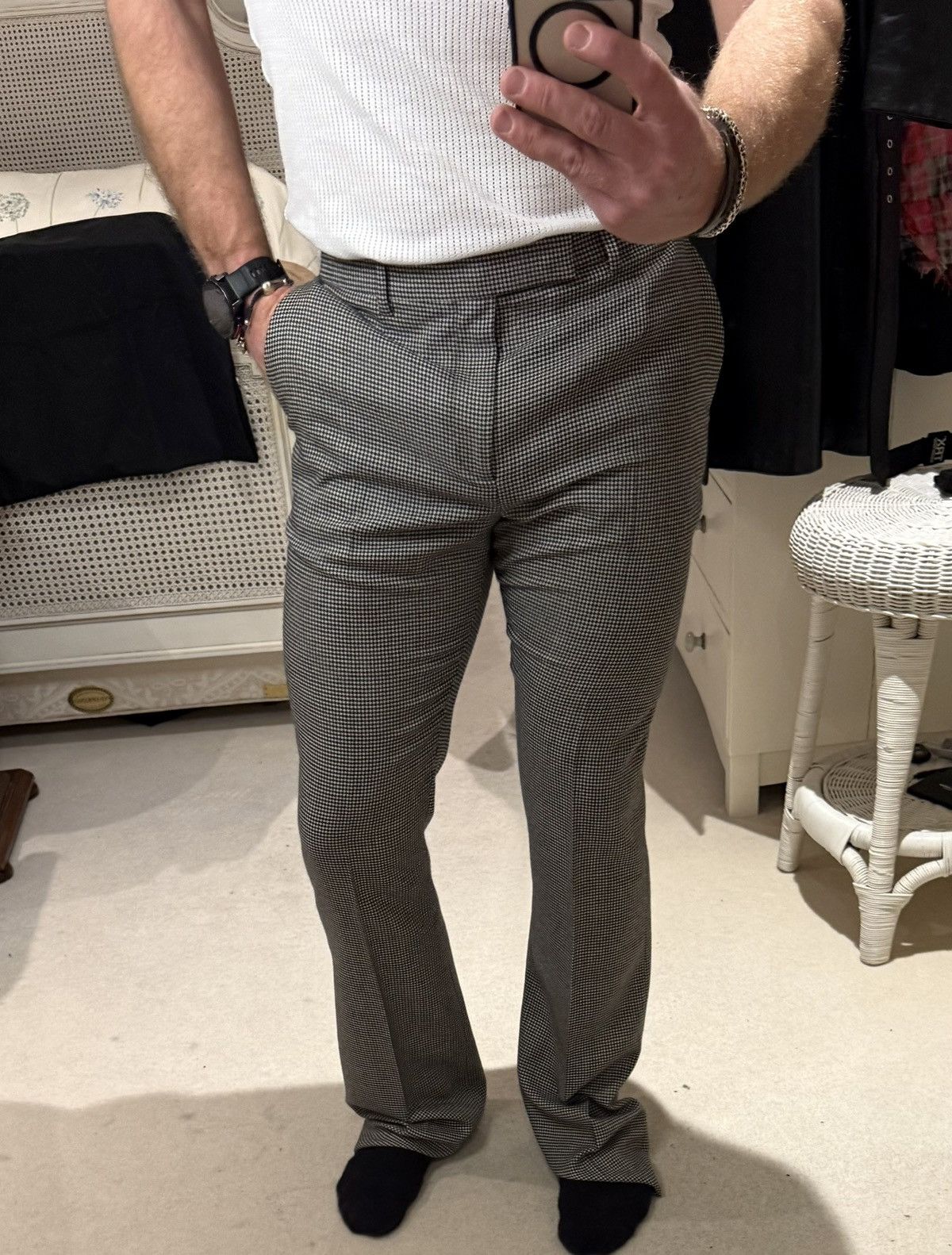 Celine SS23 Celine Houndstooth cashmere Flared Pants Hedi Slimane Size 40L - 6 Thumbnail