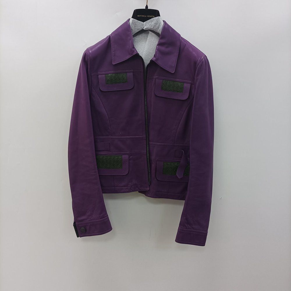 Bottega Veneta Bottega Veneta Purple Intrecciato Leather Jacket Size 40 Size S / US 4 / IT 40 - 1 Thumbnail