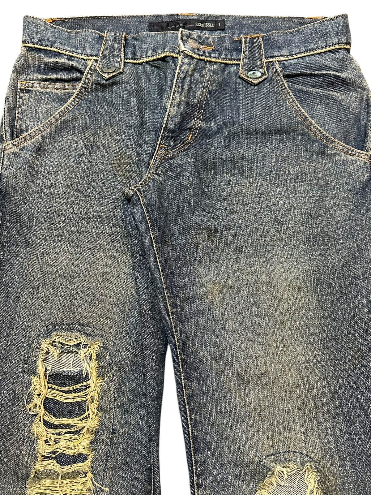 Japanese Brand Vintage Schlussel Faded Wash Style Distressed Flare Jeans Size US 30 / EU 46 - 4 Thumbnail