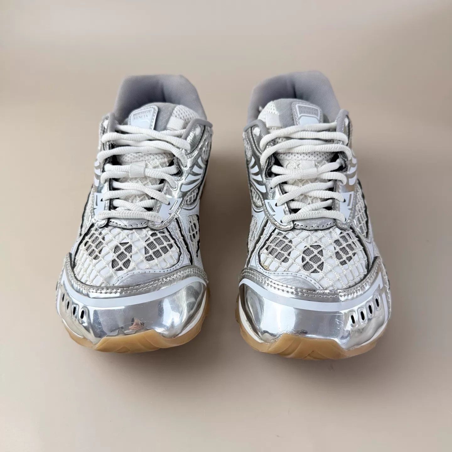 Bottega Veneta BV Orbit Silver/White Lace Sneakers EU 38 95 New Size US 7.5 / IT 37.5 - 2 Thumbnail