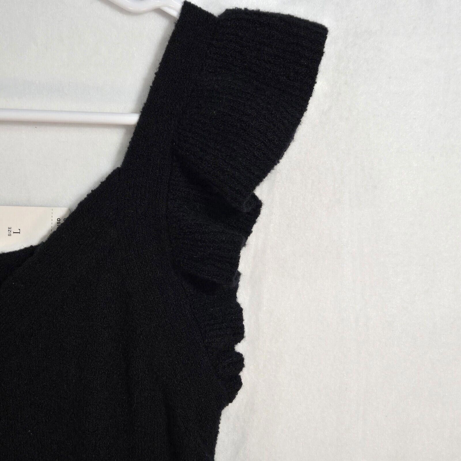 Designer Sundays Anthro Mini Knit Dress Ruffled Sleeve Black V Neck L Size L / US 10 / IT 46 - 4 Thumbnail